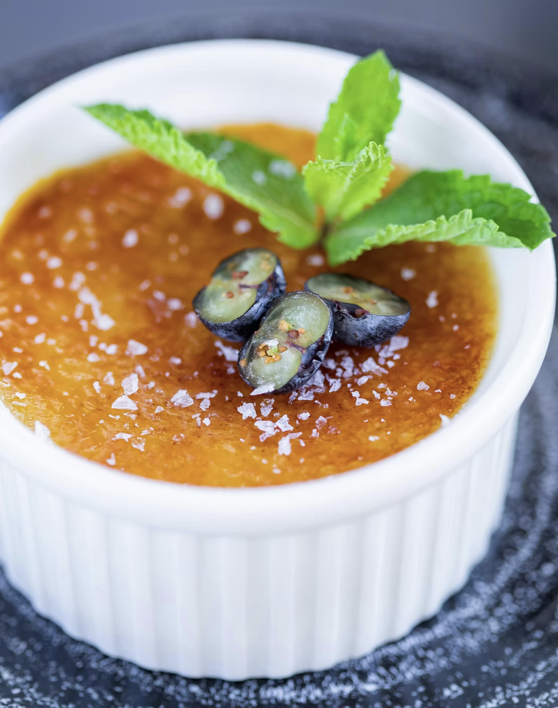 Crème Brûlée — Wild blueberry compote, torched sugar